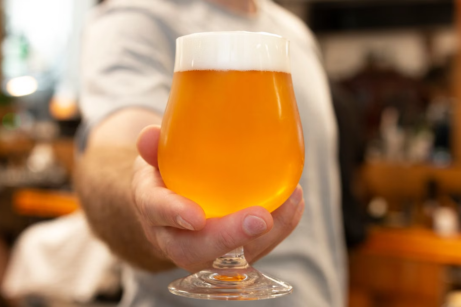 Pessoa segurando um copo de cerveja